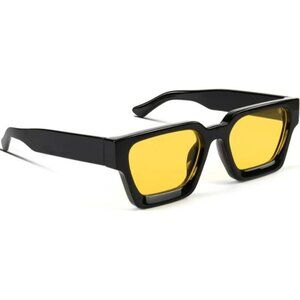 ⚡Men Black/Light Yellow Fashion Trendy Square Rectangle Designer SunGlasses